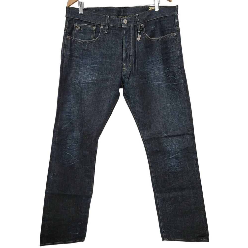G-Star Raw 3301 Straight Legโ Jeans Dark Indigo Wash Button Fly 36x32